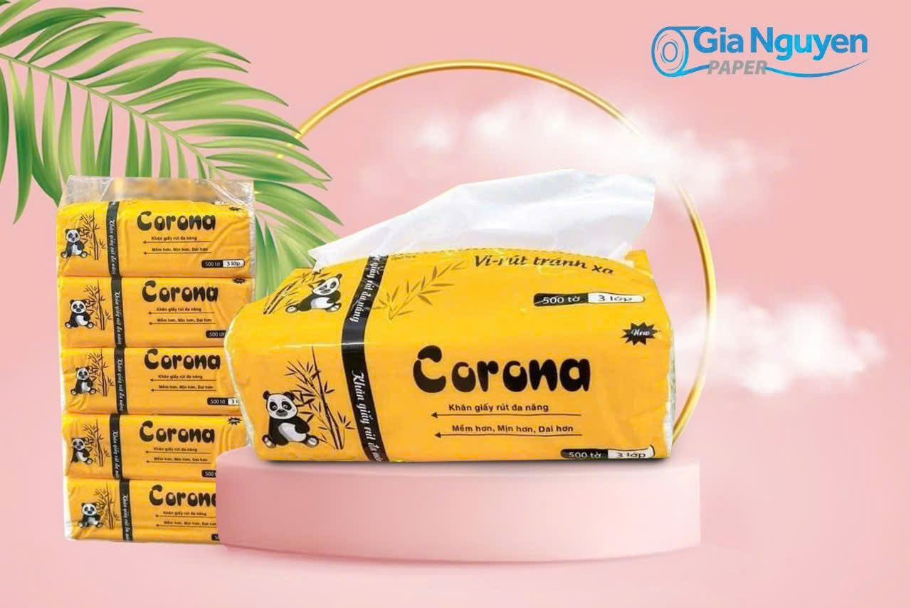 Corona 500 sheets multi-purpose tissue in yellow packaging.
